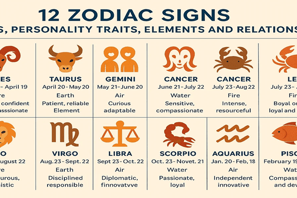 12 Zodiac Signs: Dates, Personality Traits, Elements and Relationships All About 12 Zodiac Signs
